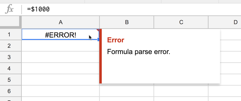 Google Sheets各种公式错误,Different Error Types in Google Sheets and How to Correct It,Formula Parse Errors in Google Sheets