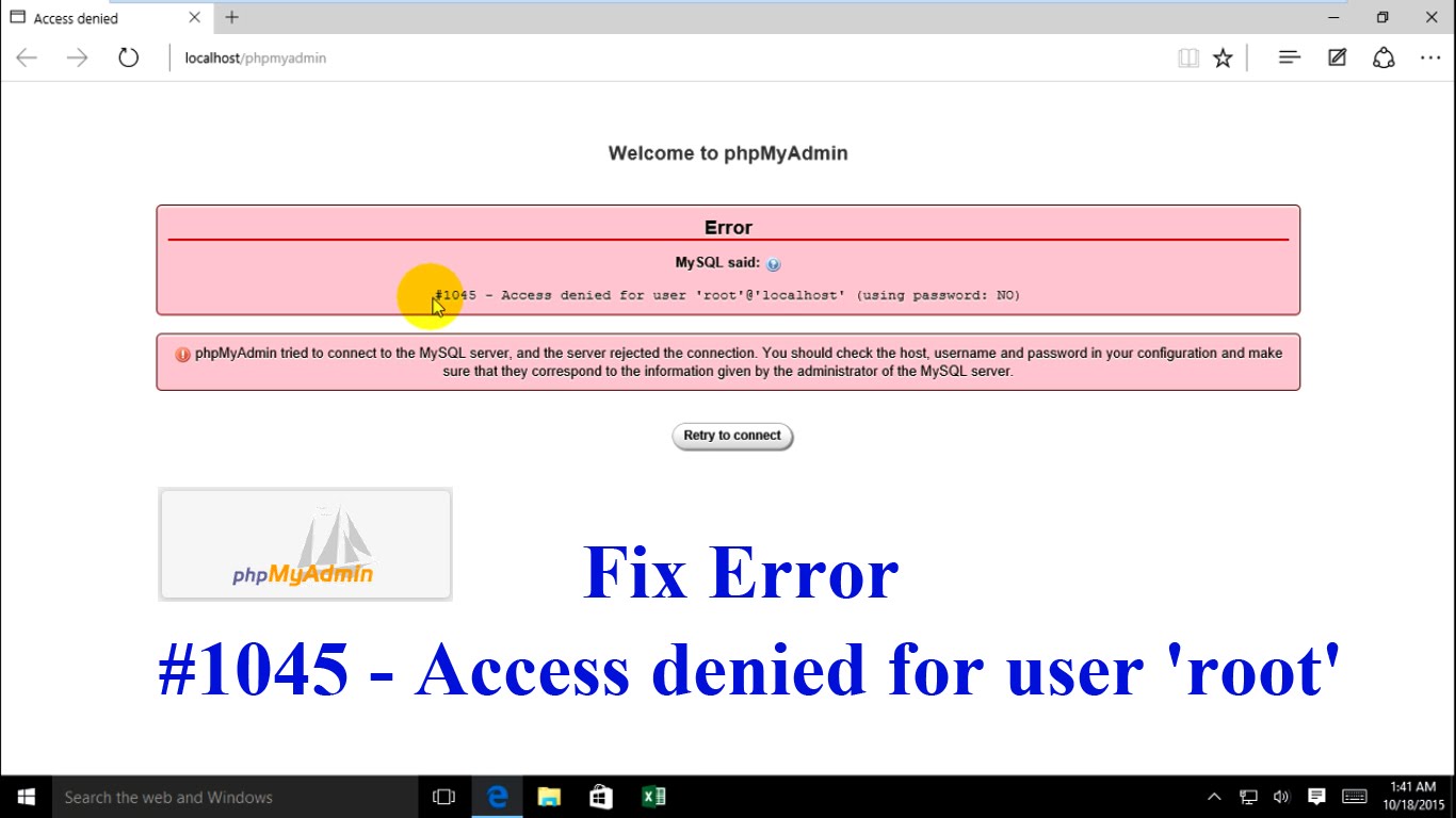 mamp phpmyadmin mysql access denied