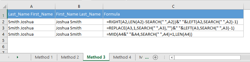 如何在Excel中用逗号切换姓氏和名字（5种简便方法）, Excel字符串交换, How to switch first and last name in Excel with comma (5 Easy Ways)
